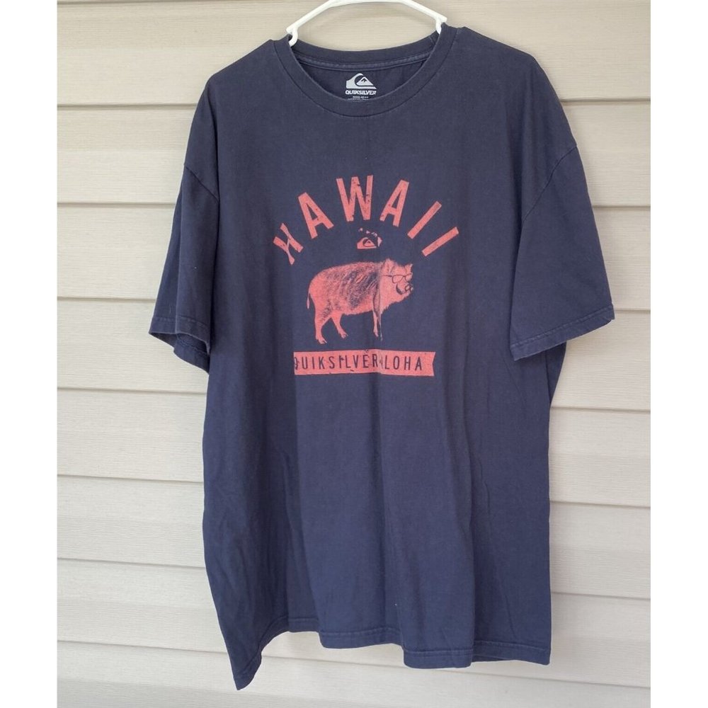 Quiksilver T Shirt Mens XXL Hawaii Aloha Pig Regular Fit Blue Cotton